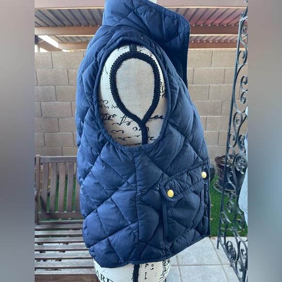 J.Crew Quilted Excursion Down Vest Hi Collar Patch Pocket Re-Imagined Petite PS - Picture 3 of 15